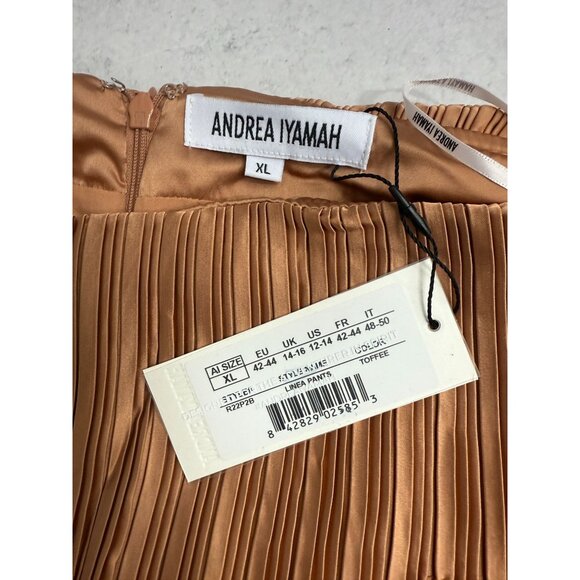 NWT Andrea Iyamah Linea Toffee Pleated Wide-Leg Pants‎ Peplum Waist - Picture 11 of 16